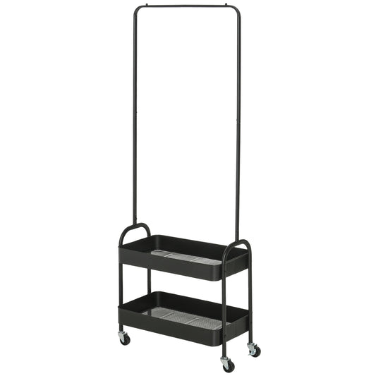 HOMCOM Kleiderständer aus Metall mit Schuhablage, fahrbar, freistehend, Schwarz