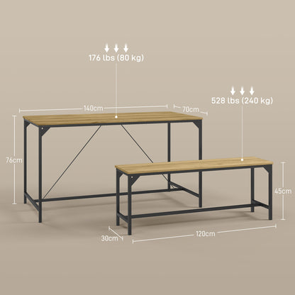 HOMCOM Essgarnitur, Tisch & 2 Bänke, Industrial Design, Stahlrahmen, Holzdekor/Schwarz