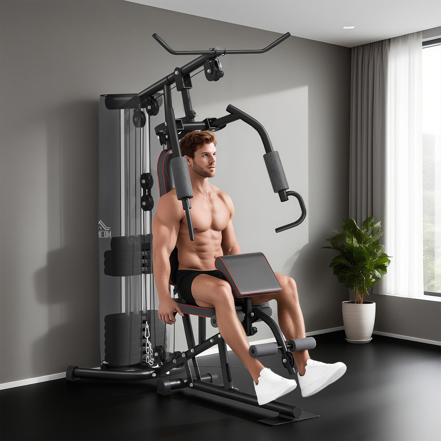 HOMCOM Heimtrainer, Trainingsstation, Hantelbank, Brustpresse, Stahl, 170x104x205 cm, Schwarz