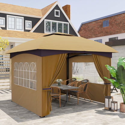Outsunny 3,4 x 3,4 m Gartenpavillon, Bierzelt mit Lüftungsdach, Bogenfenstern, Stahlgestell, Beige