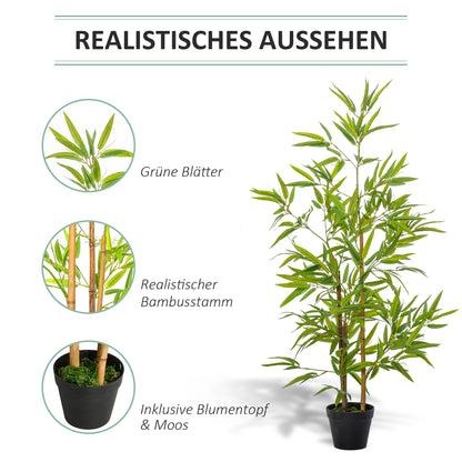 Outsunny Künstlicher Bambus, Kunstpflanze, Dekopflanze mit Topf, Kunstbaum, Baumdekoration, 120 cm