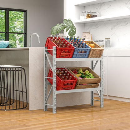 HOMCOM Getränkekistenregal, bis 6 Kisten, höhenverstellbar, Stahlrahmen, 110x30x110 cm, Weiß