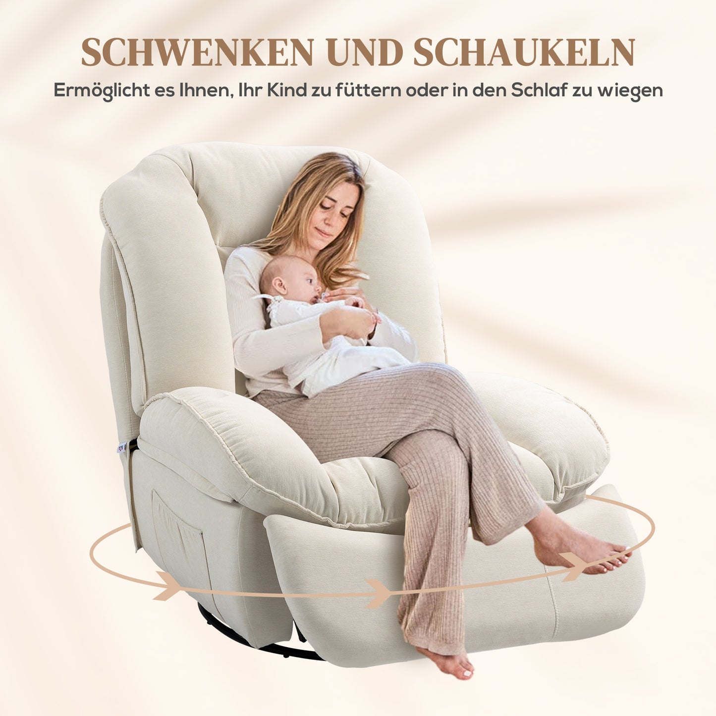 HOMCOM Relaxsessel, verstellbar, 104x100x102cm/164x76cm, Cremeweiß