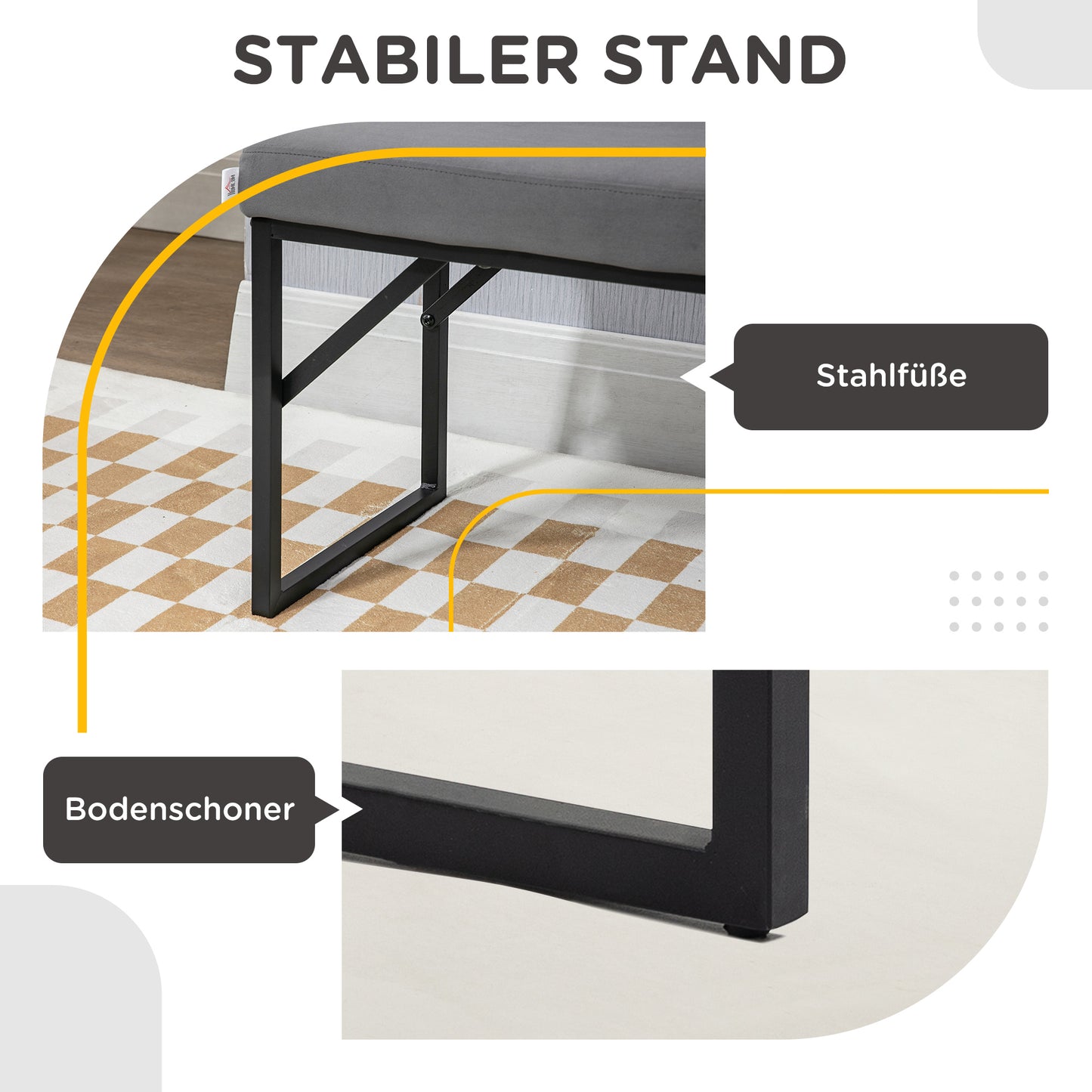 HOMCOM Sitzbank mit Polsterauflage, Schuhbank, Flurbank, inkl. Polster, Dunkelgrau + Schwarz