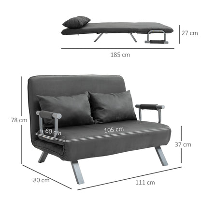 HOMCOM Schlafsofa Schlafcouch mit Verstellbarer Rückenlehne, Wurfkissen, Sofa mit Schlaffunktion, Samtoptik, Armlehne, Gästebett, Klappsessel für Wohnzimmer, Schlafzimmer, Grau
