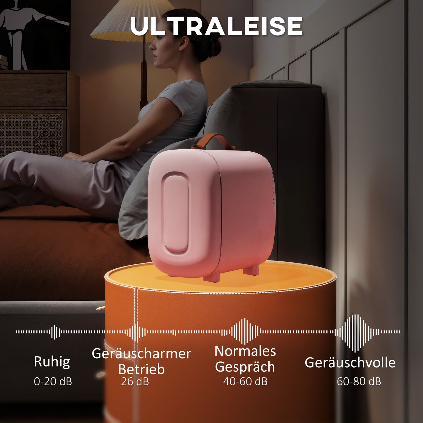 HOMCOM Mini Kühlschrank Kühlschrank Beauty Fridge, 4 L Fassungsvermögen, 20,3 x 26,3 x 28 cm, Rosa