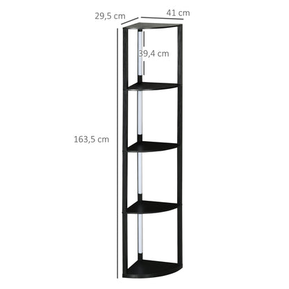 HOMCOM LED Standleuchte, Eckregal, dimmbar, 4 Ablagen, warmweißes Licht, 41x30x164cm, Schwarz