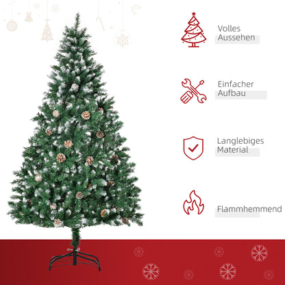 HOMCOM Künstlicher Weihnachtsbaum 180 cm Kieferbaum künstlich mit 59 Zapfen, Schnee, 1111 Spitzen für drinnen