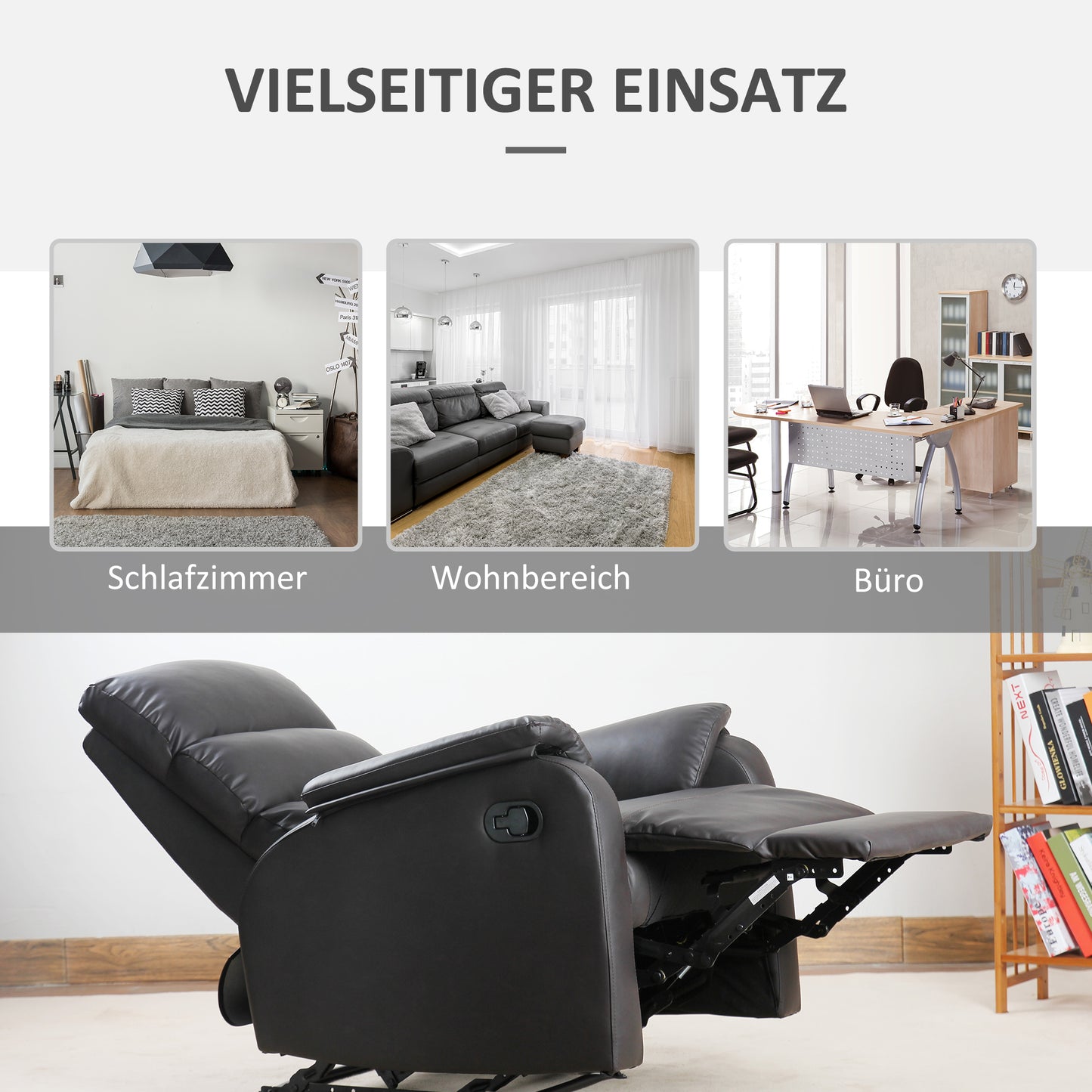 HOMCOM Relaxsessel Fernsehsessel Couch-Sessel Liegesessel Winkelschreibtisch mit CPU-Ständer verstellbar ergonomisch Kunstleder Stahl Braun 75 x 92 x 99 cm