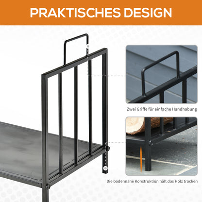 Outsunny Kaminholzregal för inomhus 44,5 x 33 x 46,5cm Brennholzregal mit Griffe für Feuerholz, Brennholz Metall Schwarz