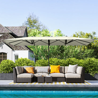 Outsunny Doppelseitiger Schirm, 451 x 264 cm Sonnenschirm mit Kurbelsystem, 12 Metallstreben, Aluminiummast, Cremeweiß