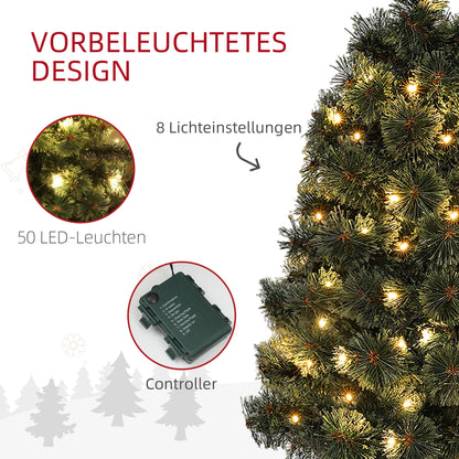HOMCOM Weihnachtsbaum, naturgetreue Erscheinung, integrierte LEDs, dimmbar, 8 Modi, 45 x 90 cm, Grün