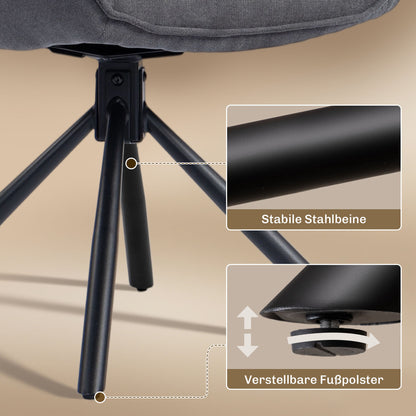 HOMCOM 2er-Set Esszimmerstühle, drehbar, weich gepolstert, Armlehnen, Metallbeine, Dunkelgrau