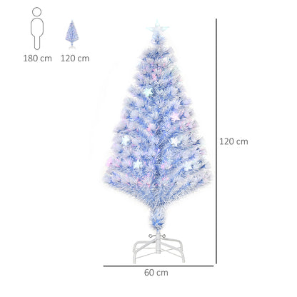 HOMCOM künstlicher Weihnachtsbaum mit 3 LED-Leuchten Christbaum Tannenbaum PVC Metall Weiß+Blau Ø60 x 120H cm