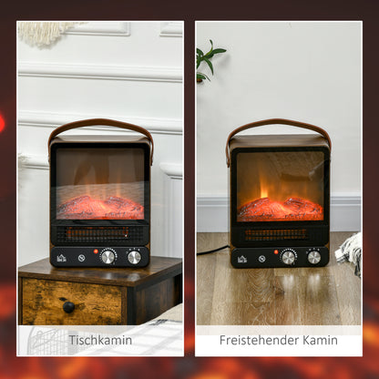 HOMCOM Elektrokamin, realistisches Feuer, 2 Heizmodi bis 50° C, Überhitzungsschutz, Walnussoptik, 30,3 x 17,5 x 37,4cm