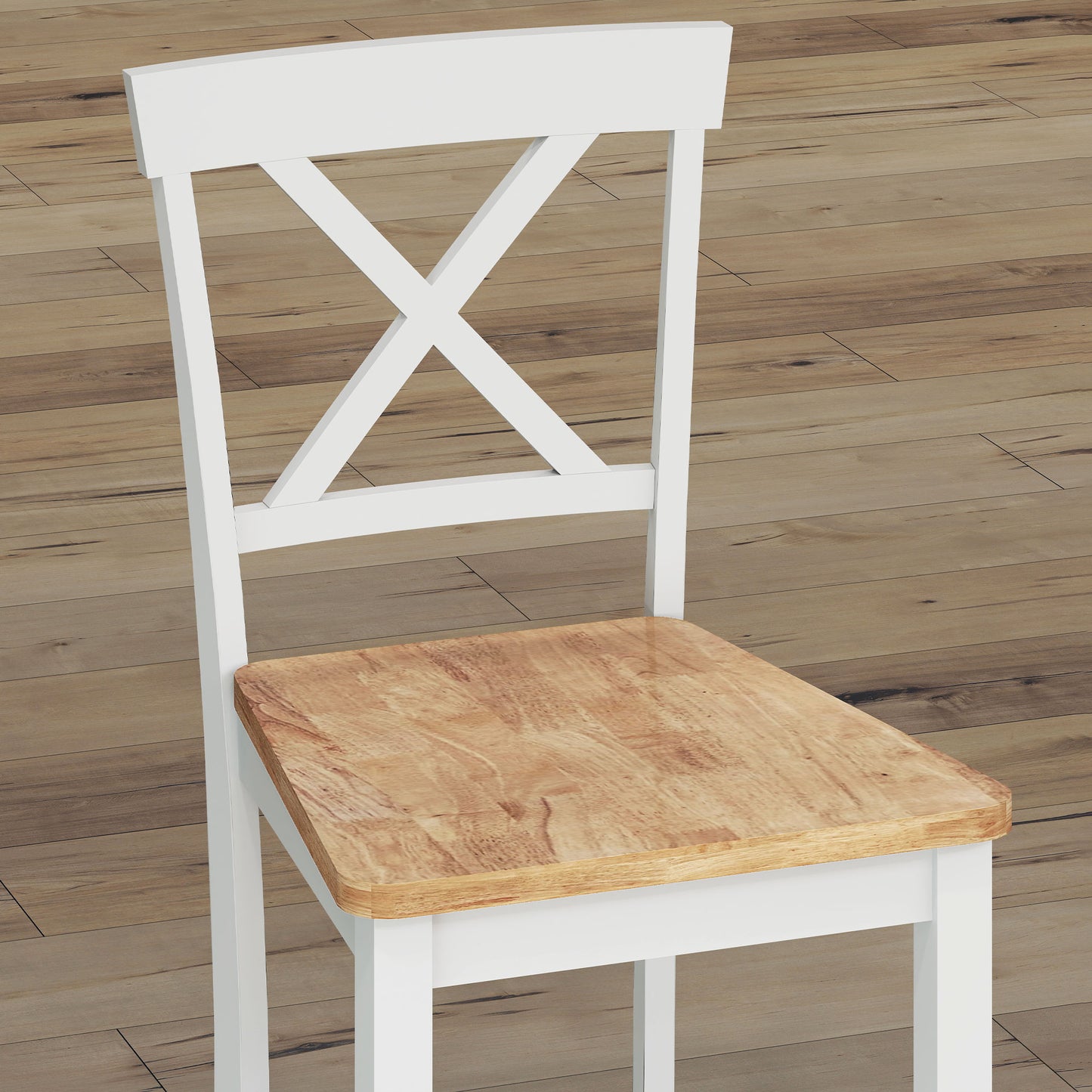 HOMCOM 2er-Set Barstühle mit Rückenlehne und Fußstütze, Kautschukholz, für Küche, Esszimmer, Bar, Eiche+Weiß