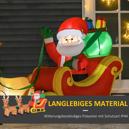 HOMCOM Aufblasbarer Weihnachtsmann mit Schlitten, 6 LED-Lichter, wasserdicht, 240 x 57 x 112 cm