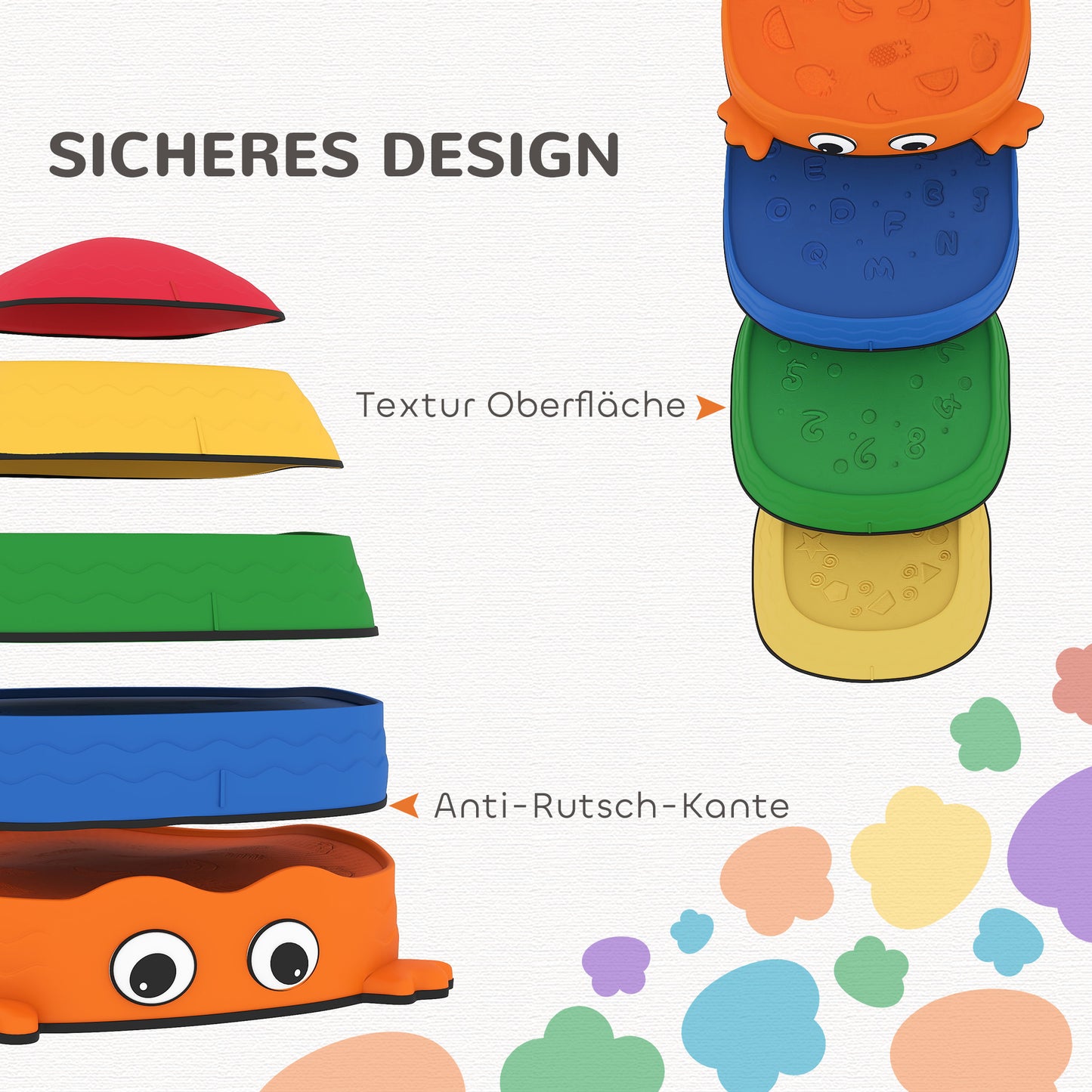 AIYAPLAY 5er-Set Trittsteine zum Balancieren, stapelbar, Froschform, Kunststoff, Bunt