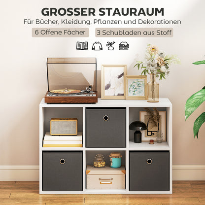 HOMCOM Regal mit 6 Fächern und 3 Stoffschubladen, Aufbewahrungsregal, vielseitig, Grau