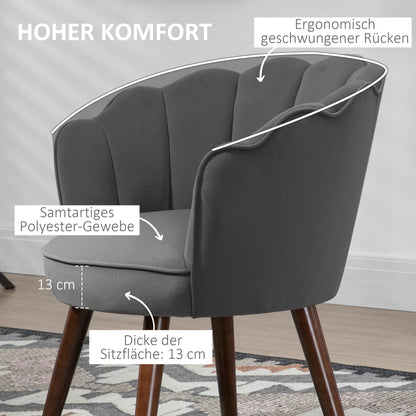 HOMCOM Sessel Wohnzimmer Loungesessel in Muschelform Relaxsessel mit Holzbeine, Polstersessel Lesesessel mit Samtoptik, Polsterstuhl für Schlafzimmer Dunkelgrau