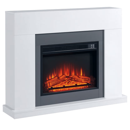 HOMCOM LED Elektrokamin Standkamin Kaminofen mit Flammeneffekt 1800/2000W Innenraumheizung mit Holzrahmen Dekokamin MDF Weiß 113 x 26,6 x 87,5 cm