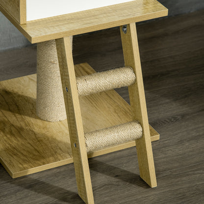 PawHut Kratzbaum, deckenhoch, Katzenhaus, zwei Plattformen, Hängematte, Kippschutz, hellbraun+beige, 40 x 40 x 260 cm