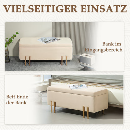HOMCOM Polsterbank mit Stauraum, Truhenbank, Schaumstoff, Metall, Kautschukholz, 100 x 40 x 42 cm, Beige