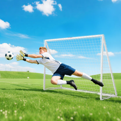 SPORTNOW Fußballtor, robustes Netz, Kunststoff-Rahmen, Heringe, 240L x 90B x 180H cm, Weiß