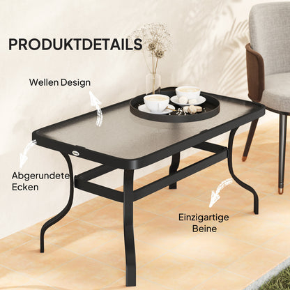 Outsunny Beistelltisch Hartglas Kaffeetisch Couchtisch mit Wellendesign, Abgerundete Ecke Balkontisch 95x55 cm Schwarz