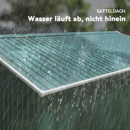 Outsunny Geräteschuppen, Wetterfestes Gartenhaus für Gartengeräte, mit Belüftungsfenstern, Schiebetüren, Stahl, Dunkelgrün