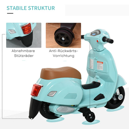 HOMCOM Elektro Kindermotorrad Vespa Elektromotorrad mit LED-Licht, Sound, Kinder Elektro Motorrad für Kinder von 18-36 Monate Grün