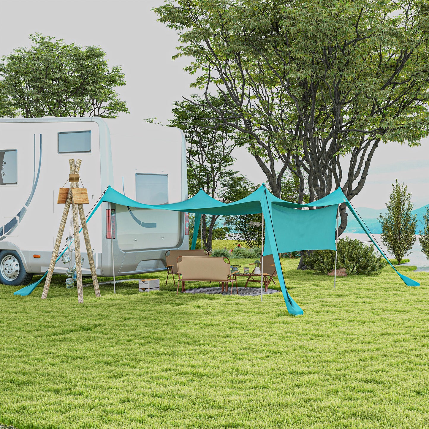 Outsunny Sonnensegel, wasserdicht, anpassbar, leicht, faltbar, Stahlstützen, 3x3x2m, Himmelblau