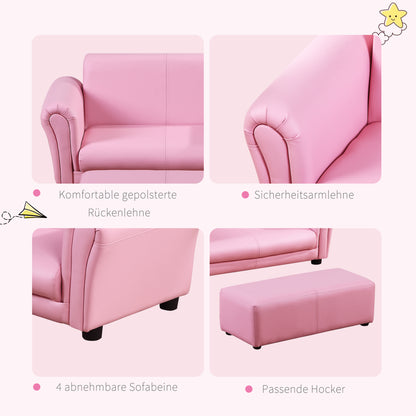 HOMCOM Kindersessel mit Fußhocker, Kindercouch mit Hocker, Kindersofa, Sofa Sessel, Rosa 83 x 42 x 41 cm