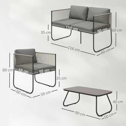 Outsunny Gartenmöbel Set aus Polyrattan Lounge-Set mit Sofa Sessel Tisch Kissen wetterfest 116 x 60 x 69 cm Braun+Dunkelgrau