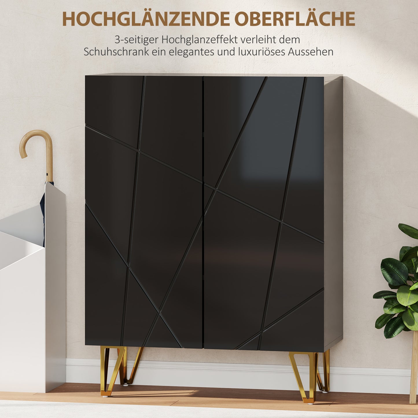 HOMCOM Schuhschrank mit 2 Türen, Schuhregal, Schuhaufbewahrung mit 3 Verstellbaren Ablagen 72 x 31,5 x 95 cm, Schwarz