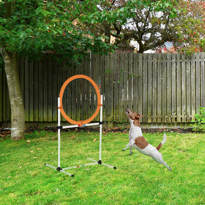 PawHut Hundetrainingsset Springring für Haustier-Agility-Training tragbar PE Weiß + Orange 74,5 x 66 x 91 cm