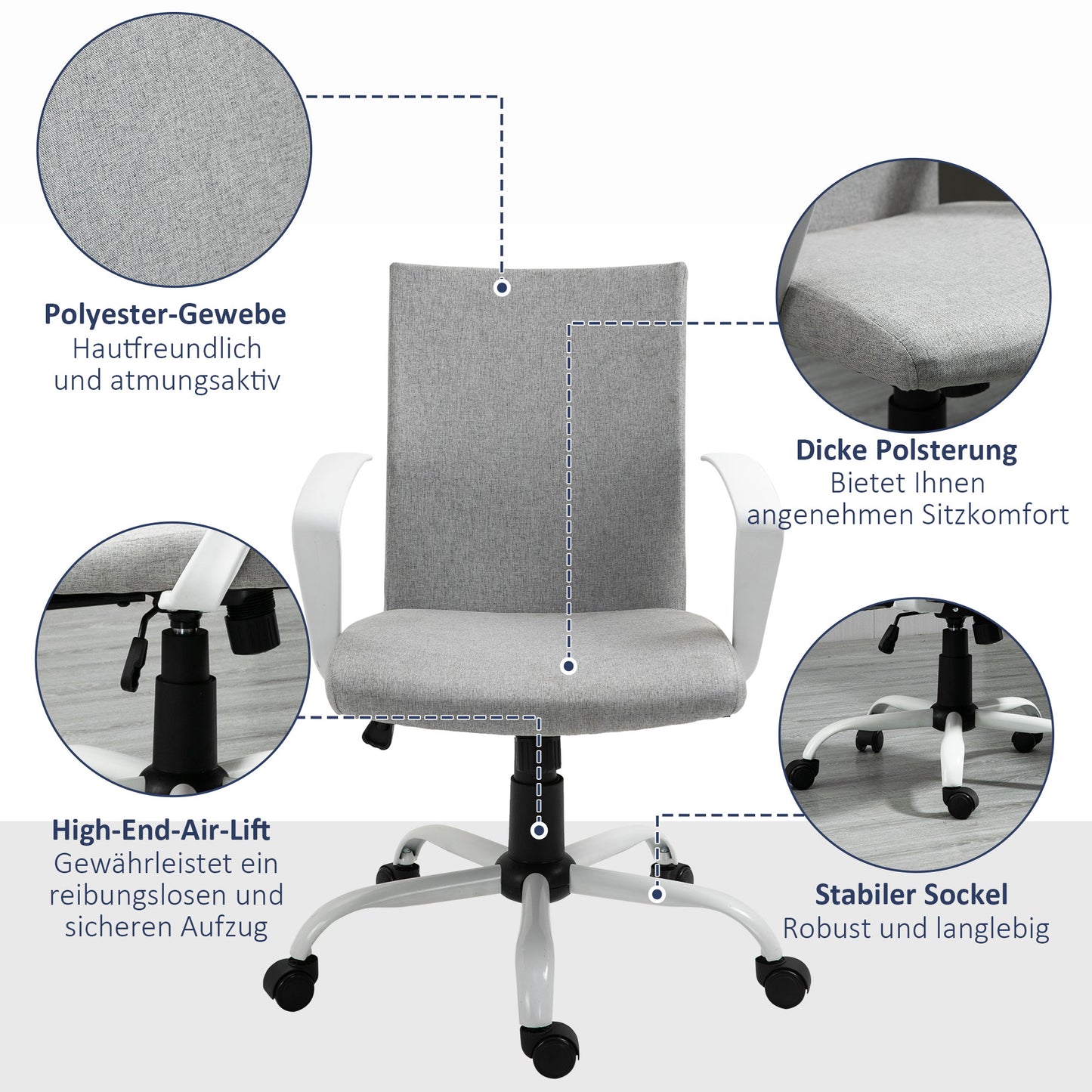 Vinsetto Bürostuhl Drehstuhl höhenverstellbarer Home-Office-Stuhl Schaumstoff Nylon