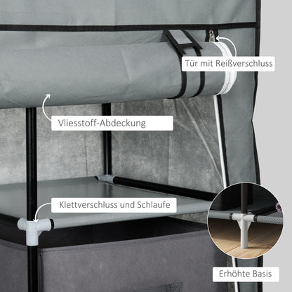 HOMCOM Stoffschrank Kleiderschrank faltbarer Schrank, 1 Kleiderstange, 6 Regalböden, 102 x 42.5 x 162.5 cm, Grau