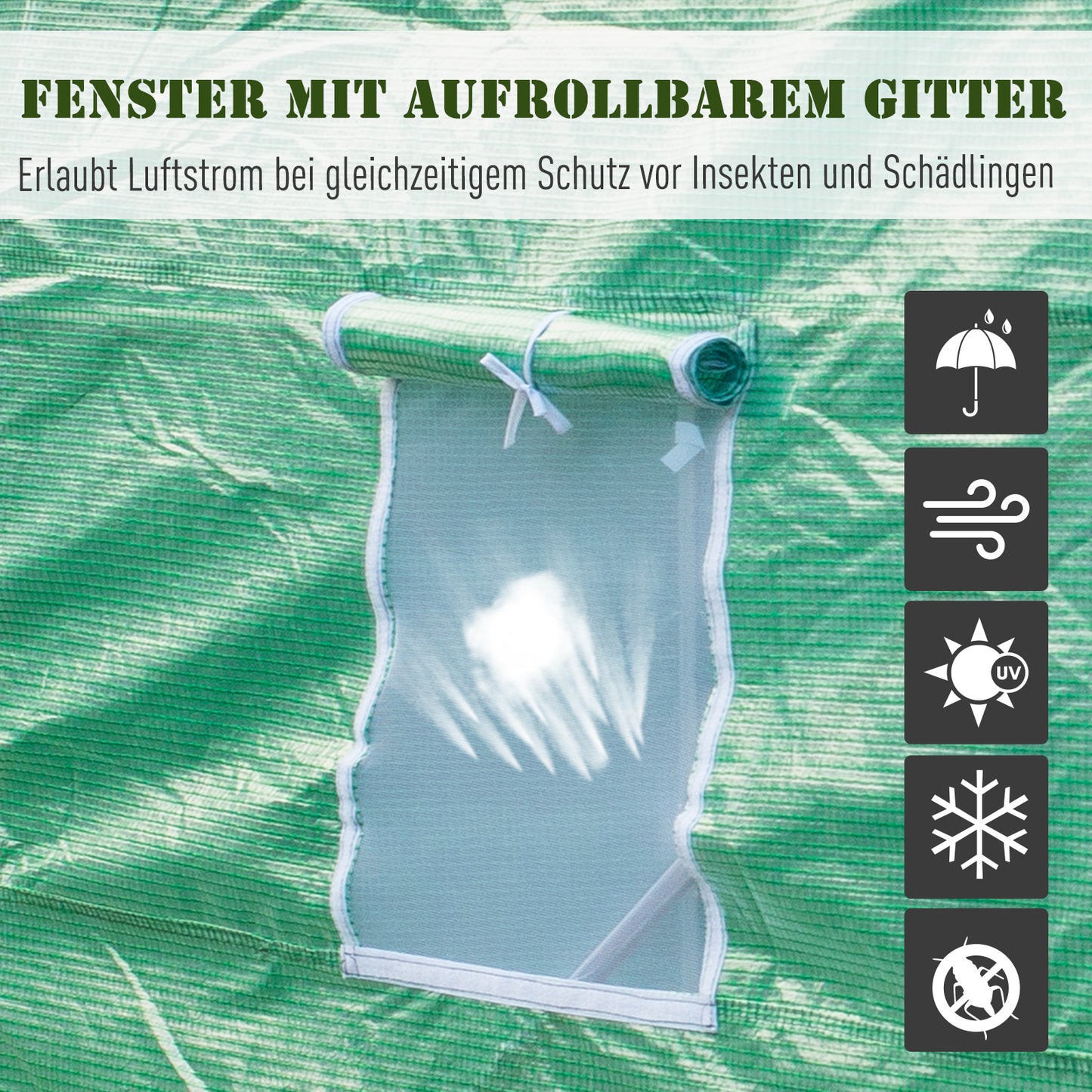 Outsunny Gewächshaus 445x190x200cm Foliengewächshaus Tomatenhaus Tür mit Moskitonetz, Fenster, Folientunnel aus verzinktem Stahl, stabiles Pflanztunnel, Treibhaus inkl. Erdanker Seilen, Grün