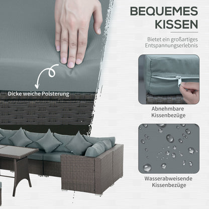 Outsunny 10-tlg. Gartengarnitur in Rattanoptik, mit Sitz- und Rückenkissen, rostfreier Metallrahmen, dunkelgrau
