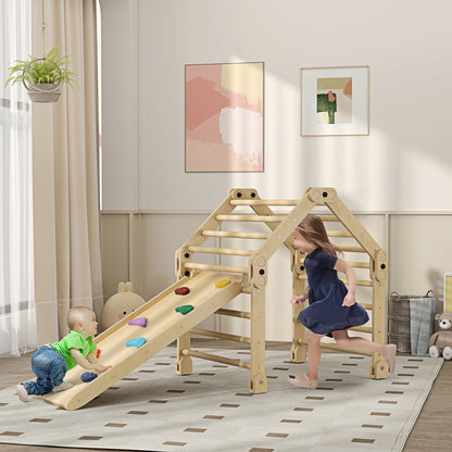 AIYAPLAY Klettergerüst 3-in-1, faltbar, Leiter & Rutsche/Kletterwand, Holz, für Kinder 1,5-4 Jahre