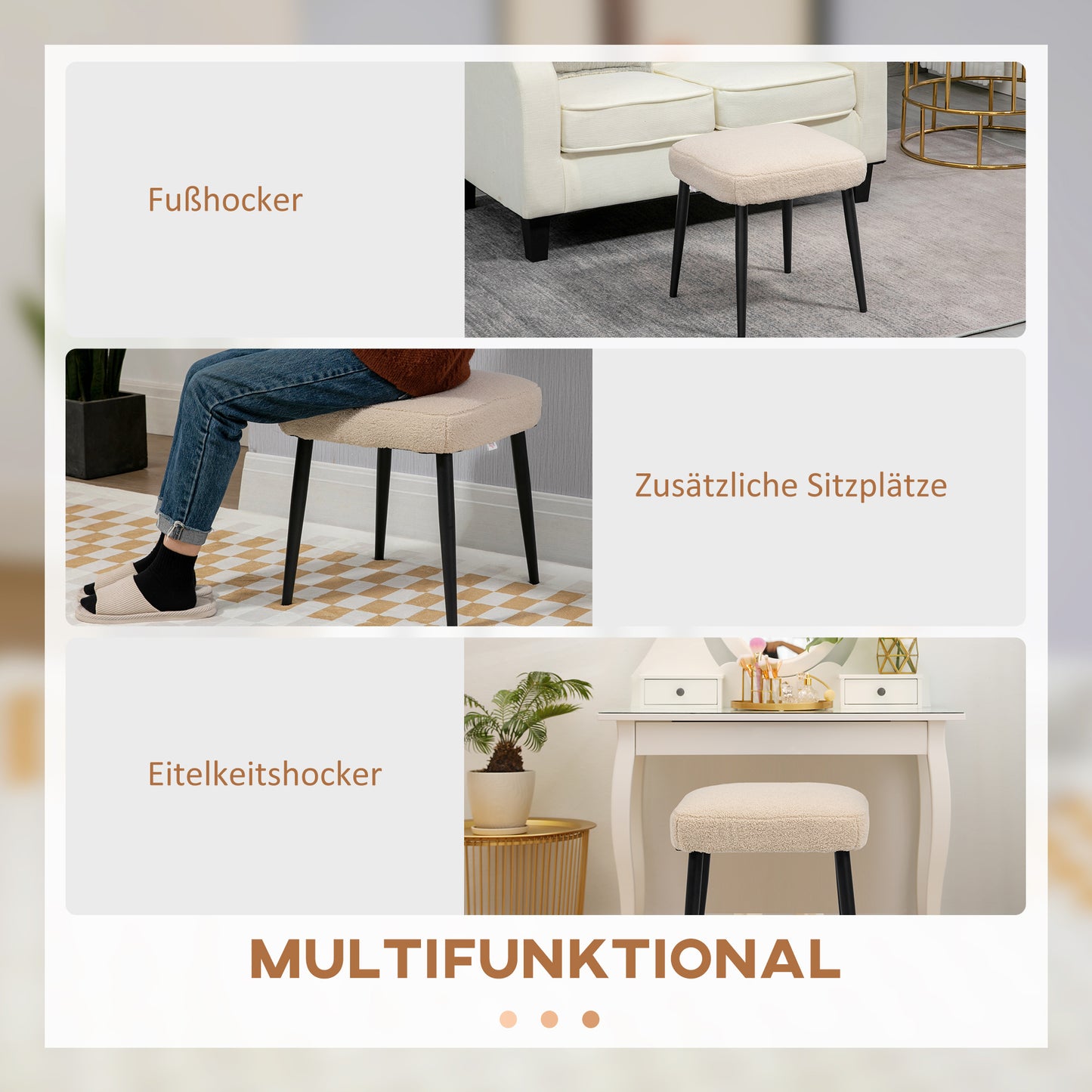 Aosom Hocker, Sitzhocker, Teddy, Fußhocker, Beige