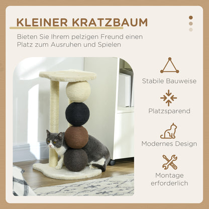 PawHut Kratzsäule für Katzen, Katzenkratzbaum Kratzbaum mit Plattform, Kratzstamm mit 2 Sisalpfosten und 4 Sisalbällen, Katzenkratzer Spielzeug, 38 x 38 x 64 cm