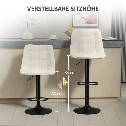 HOMCOM Moderner Barhocker, 2er-Set drehbare Barstühle mit Rückenlehne, höhenverstellbar, mit Fußstütze, gepolstert, Beige