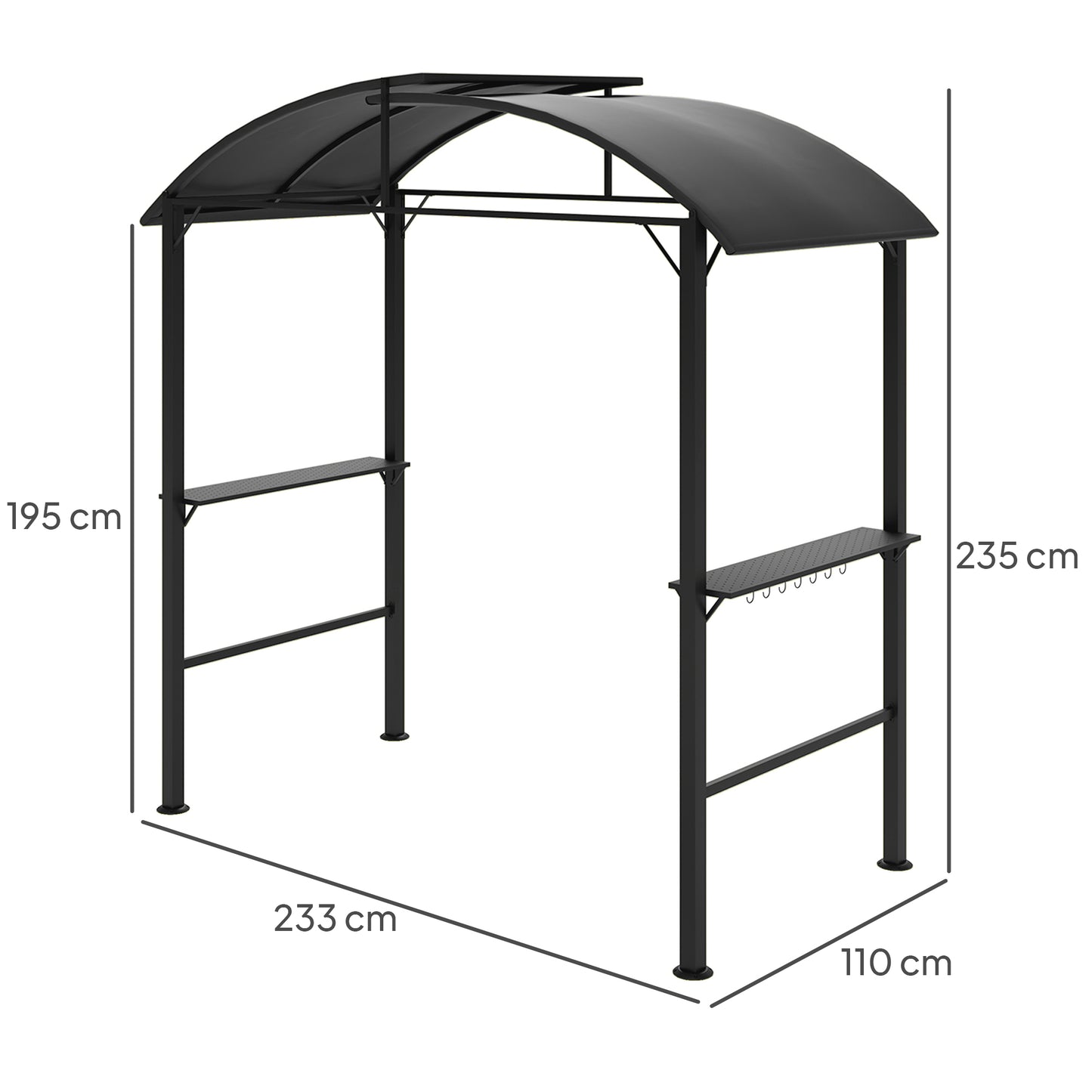 Outsunny Grillpavillon, 2 Seitenablagen, Haken, Stahlrahmen, 1,1 x 2,3m, Dunkelgrau