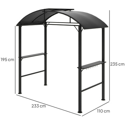 Outsunny Grillpavillon, 2 Seitenablagen, Haken, Stahlrahmen, 1,1 x 2,3m, Dunkelgrau