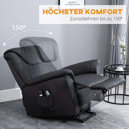 HOMCOM Massagestuhl mit Aufstehhilfe, 8 Vibrationspunkte, Heizfunktion, Fußstütze, Schwarz