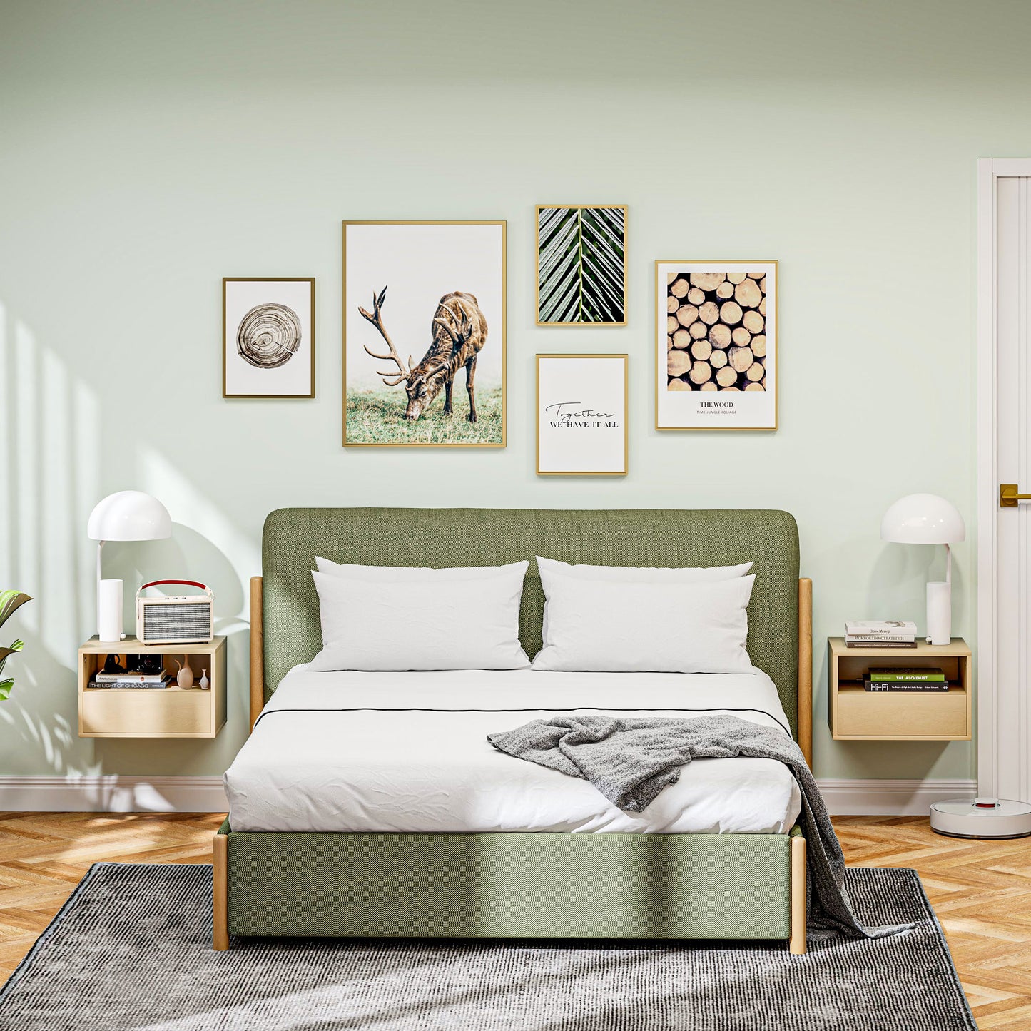 HOMCOM 2-teiliges Wandnachttisch-Set, Nachttisch, Nachtkommode, Spanplatte, Natur, 45 x 35 x 27,5 cm