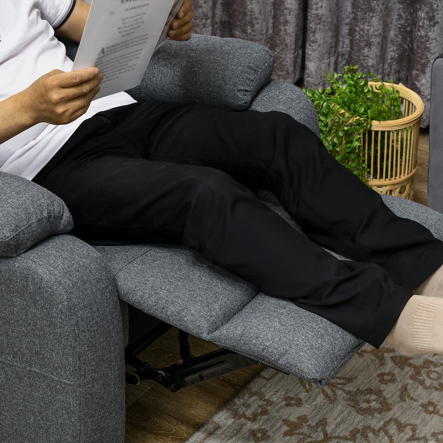 HOMCOM Relaxsessel, Liegefunktion und Fußstütze, verstellbar, bis 150 kg, Stahlrahmen, 90 x 96 x 98 cm, Grau