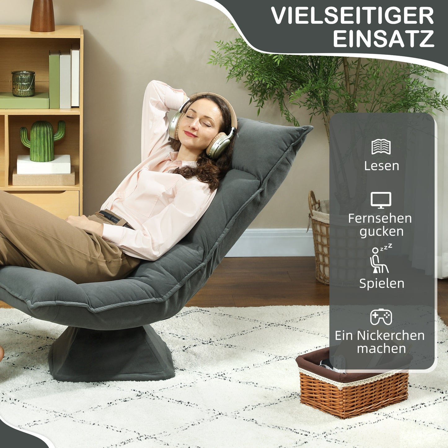 HOMCOM Bodensessel mit 5-fach verstellbarer Rückenlehne, drehbar, moderner Polsterstuhl, Dunkelgrau